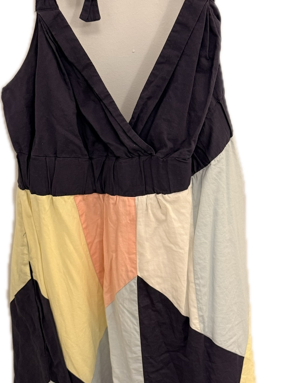 Colorblock V-Neck Sleeveless Midi Dress - Black & Pastel
